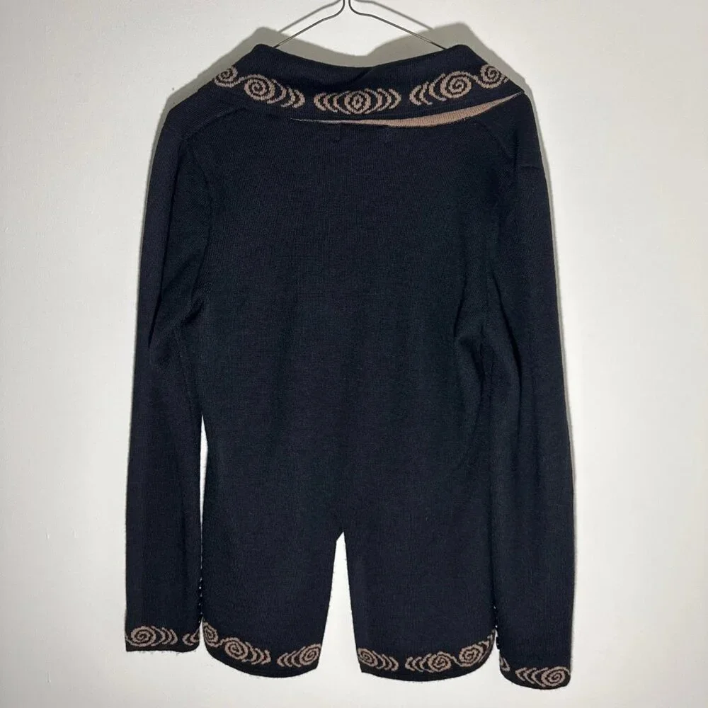 Classic Alpaca Womens M 100% Baby Alpaca Black & Tan Cardigan Sweater Jacket